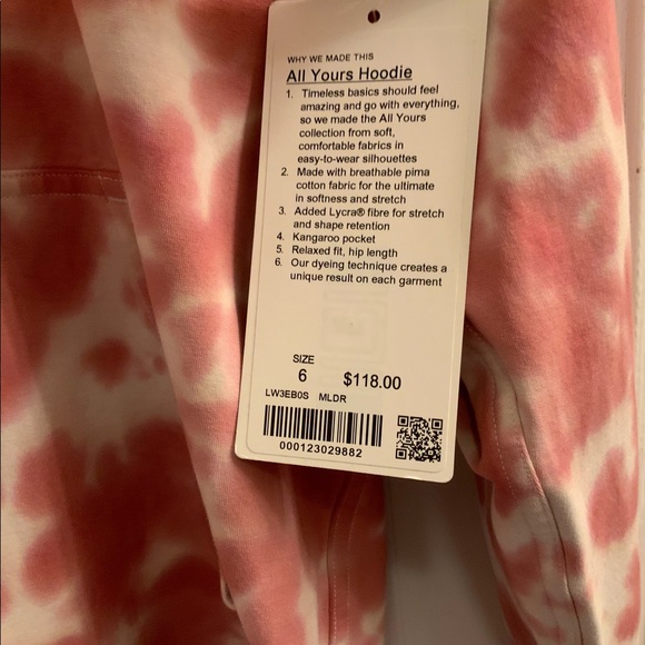 Lululemon All Yours Hoodie - NWT - Size 6 - Marmoleado Tie Dye Brier Rose - Picture 7 of 13